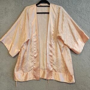 Victoria's Secret Kimono Robe Womens One Size Pink Satin Jacquard Floral Lounge